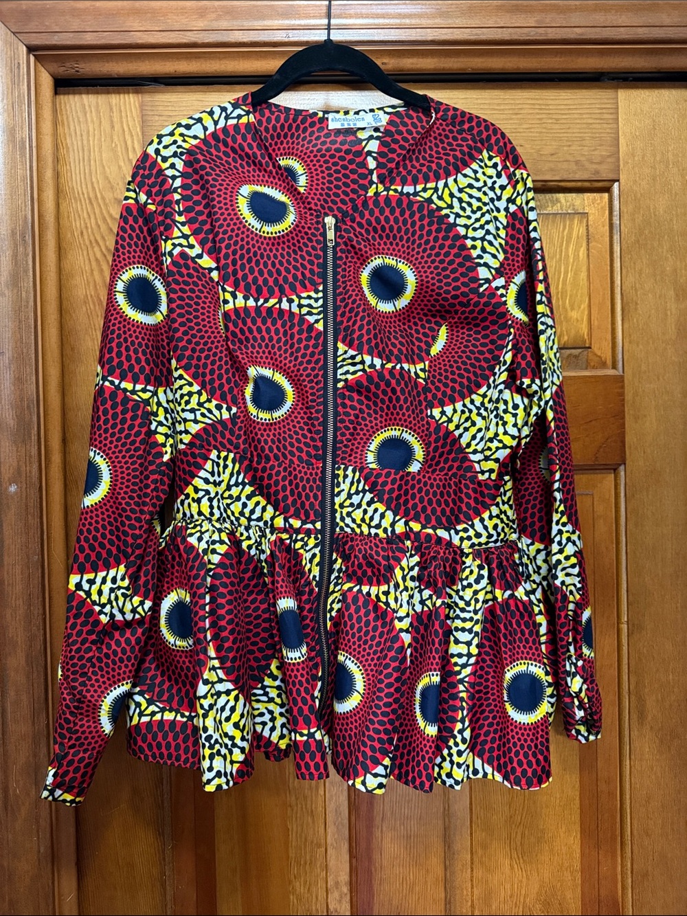 Red & Yellow African Print Peplum Jacket